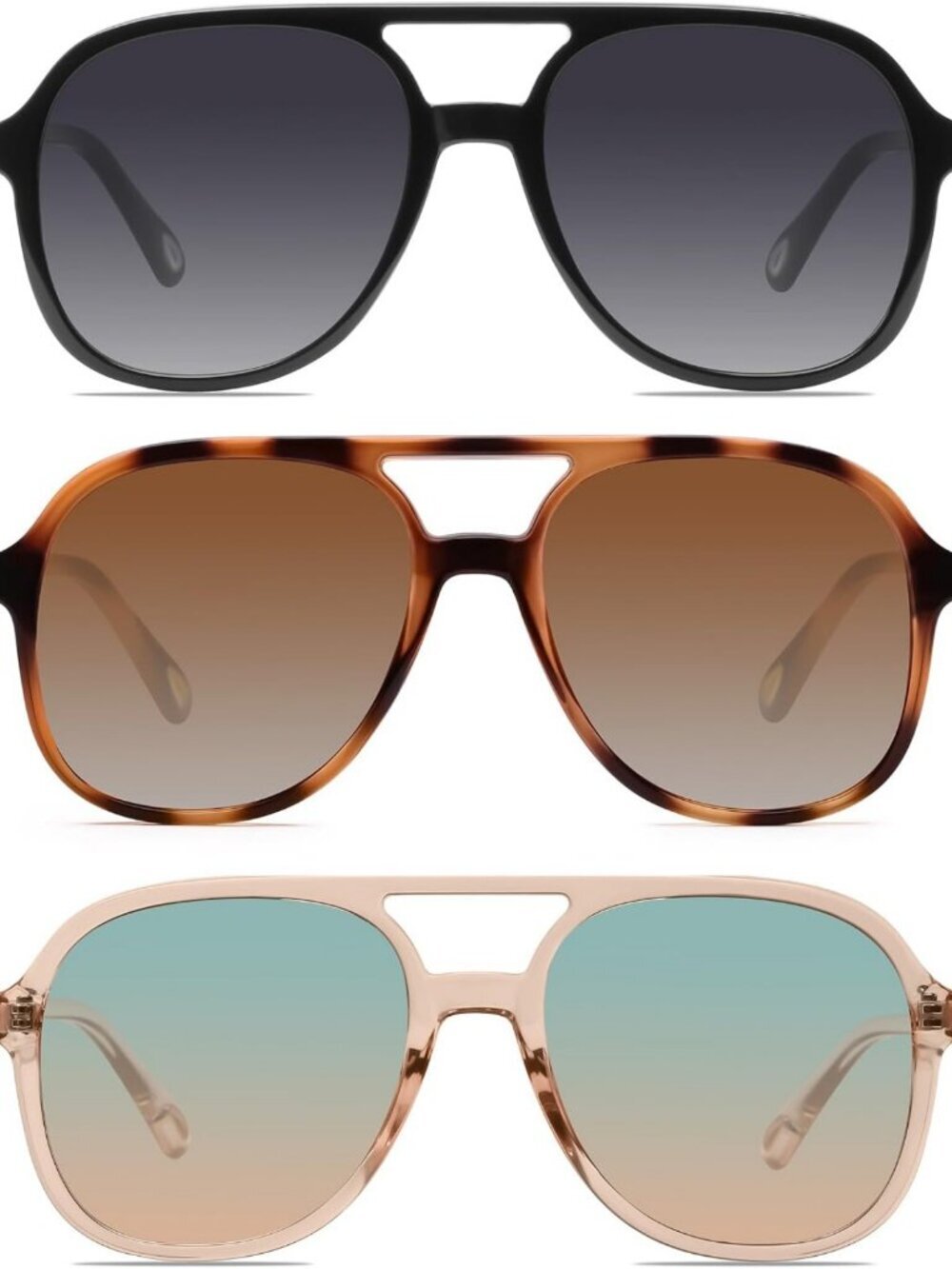 Vintage Retro Square Aviator Sunglasses for Women & Men - 70s Double Bridge